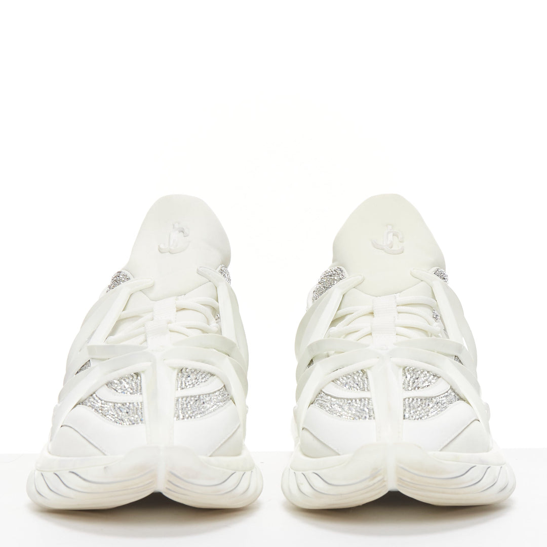JIMMY CHOO Cosmos white leather rubber JC logo crystal dad sneakers EU39A