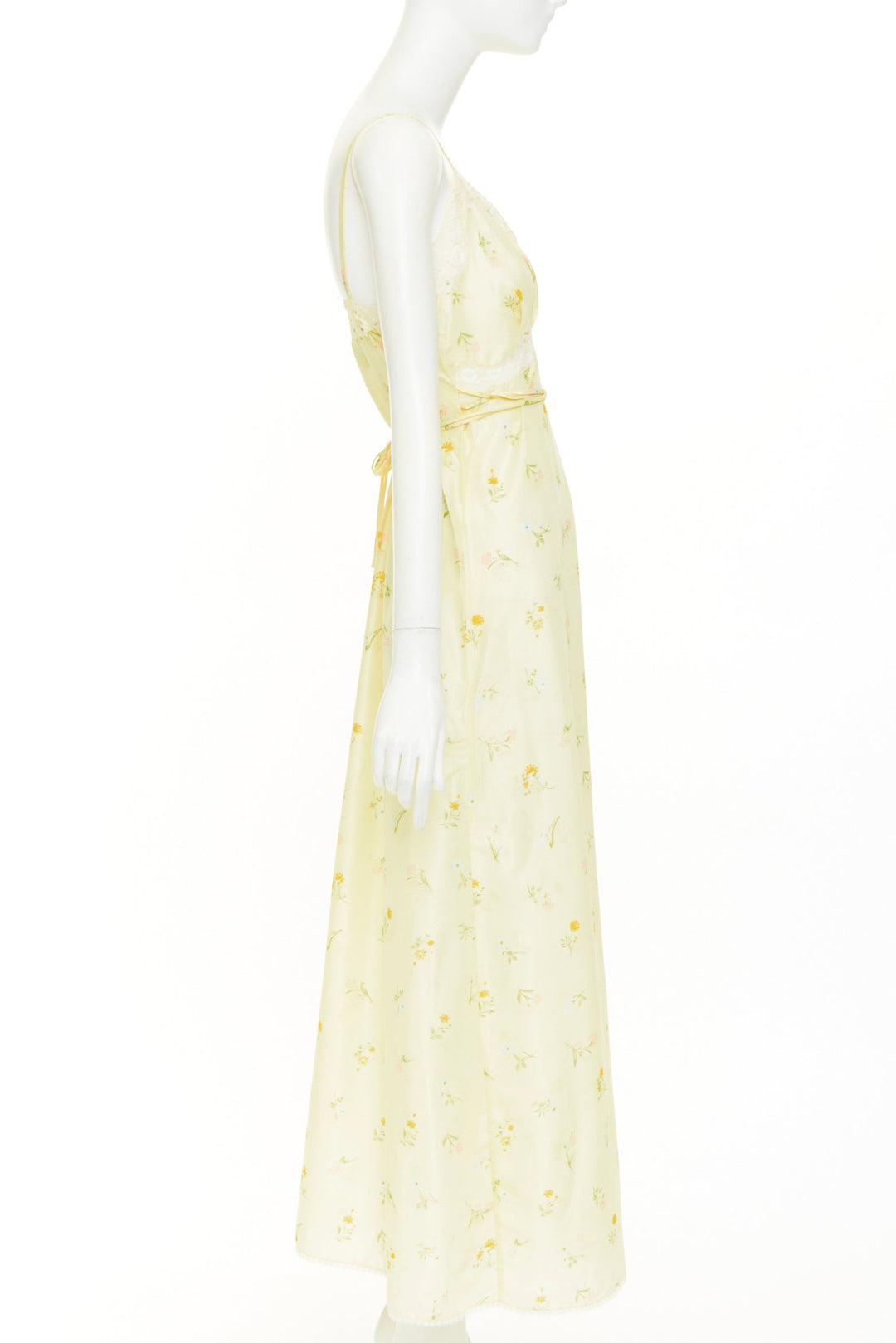 CHRISTIAN DIOR Vintage pastel yellow floral lace sleepwear nightgown dress S