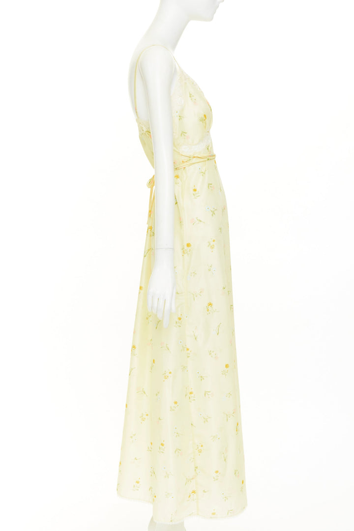 CHRISTIAN DIOR Vintage pastel yellow floral lace sleepwear nightgown dress S
