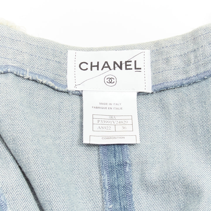 Female mannequin wearing Chanel by Karl Lagerfeld 08A Runway Blue Cotton Women Casual Dress in Size FR36 | Available at JHROP