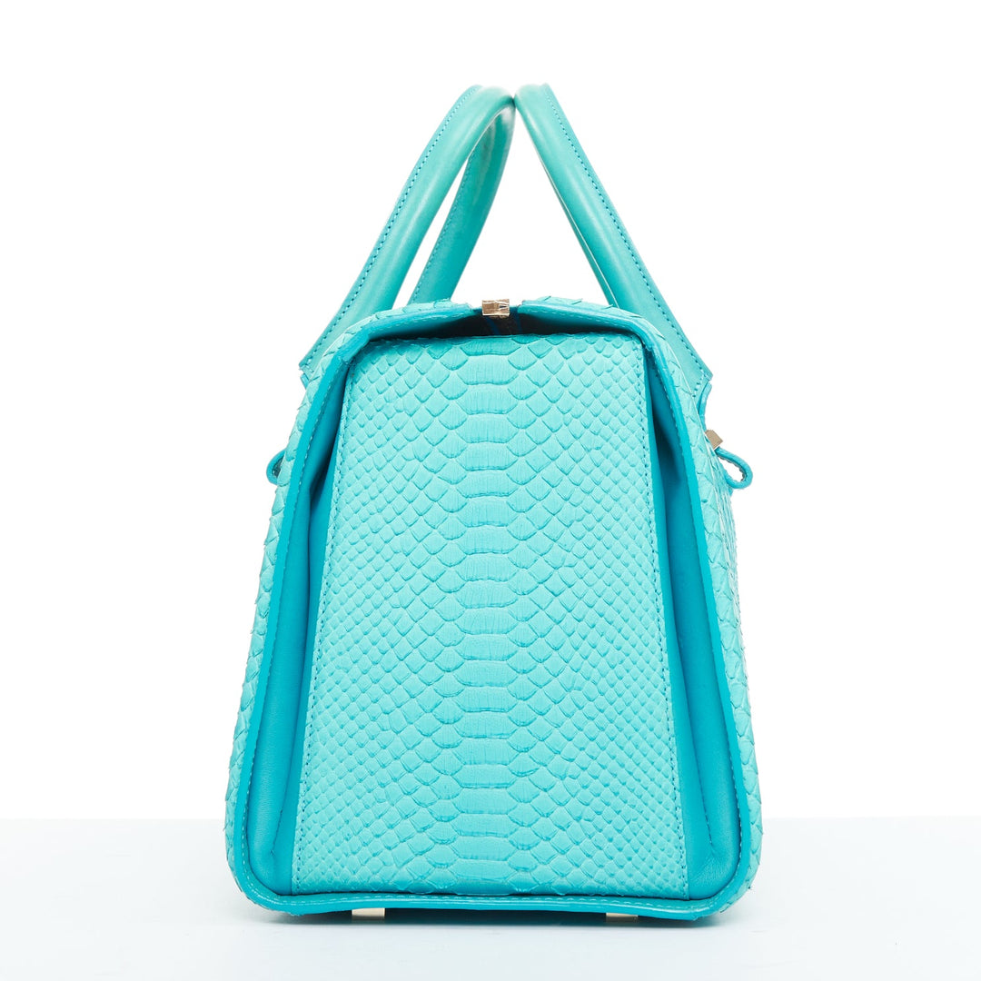 VICTORIA BECKHAM Seven Satchel turquoise scaled leather top handle bag