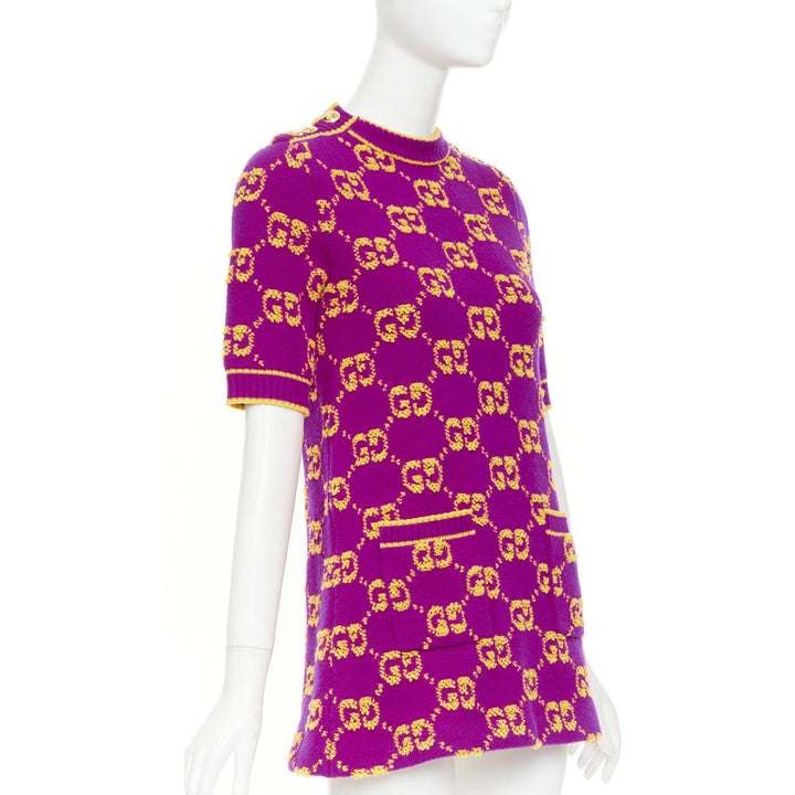 GUCCI 2022 GG Supreme purple yellow enlarged monogram jacquard mini dress IT40 S