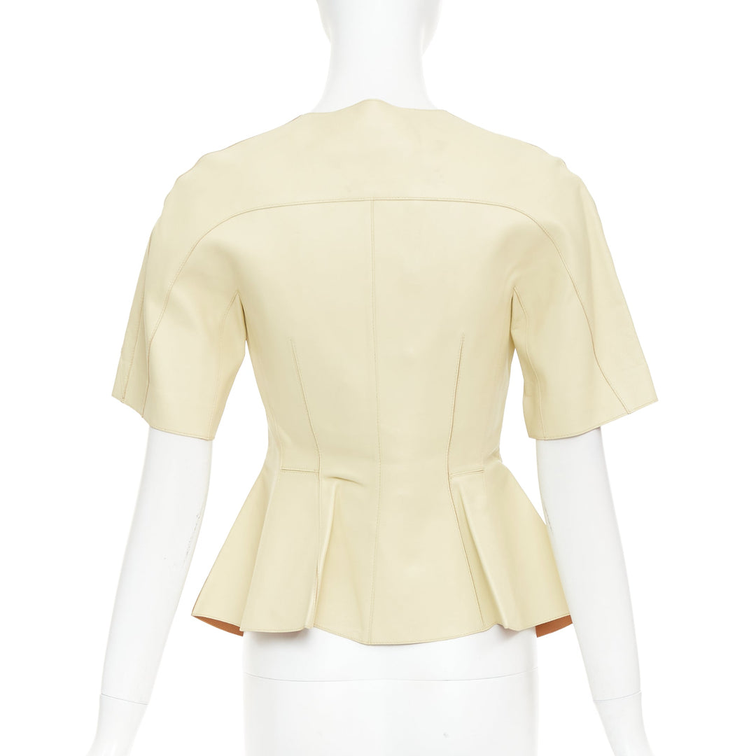 MARNI buttery yellow lamb leather round sleeve peplum asymmetric jacket IT38 XS
