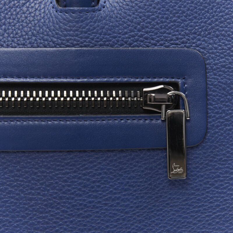 CHRISTIAN LOUBOUTIN Trictrac blue crest studded leather side zip portfolio bag