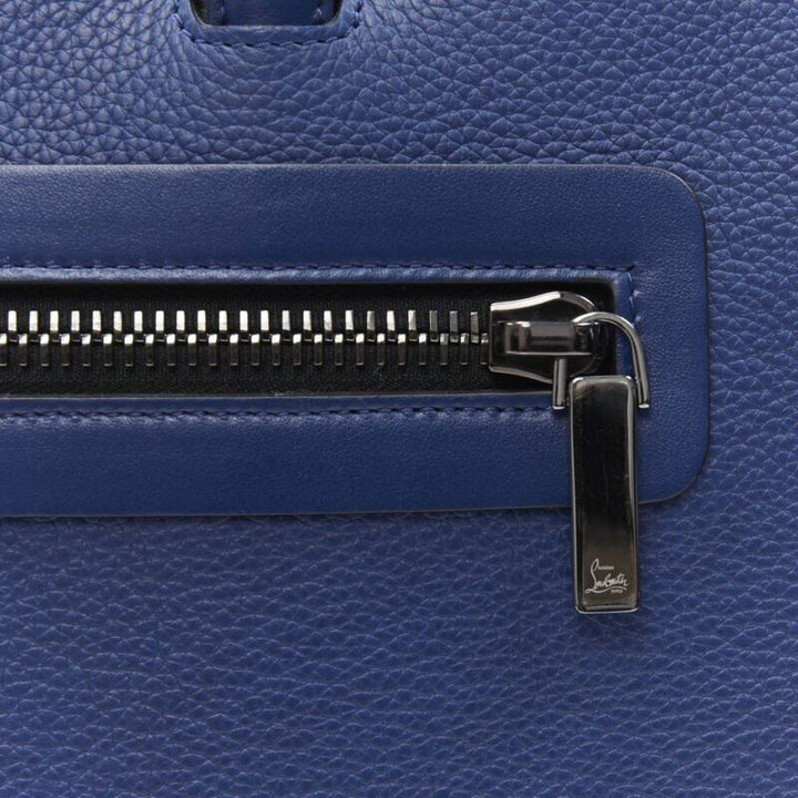 CHRISTIAN LOUBOUTIN Trictrac blue crest studded leather side zip portfolio bag