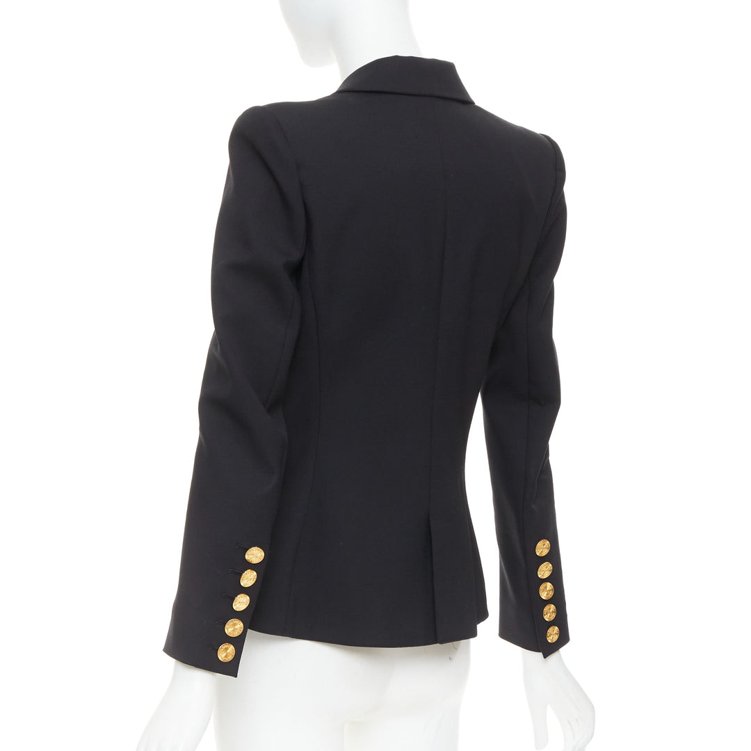 ALEXANDRE VAUTHIER black wool gold sunburst button double breasted blazer jacket