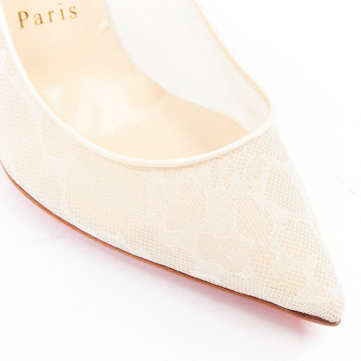 CHRISTIAN LOUBOUTIN Pigalace 100 Dentelle Nuage Crepe ivory satin heels EU37.5