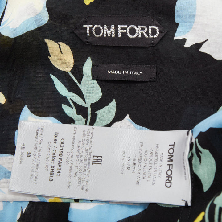 TOM FORD blue yellow black floral print lyocell button up relaxed shirt IT38 XS