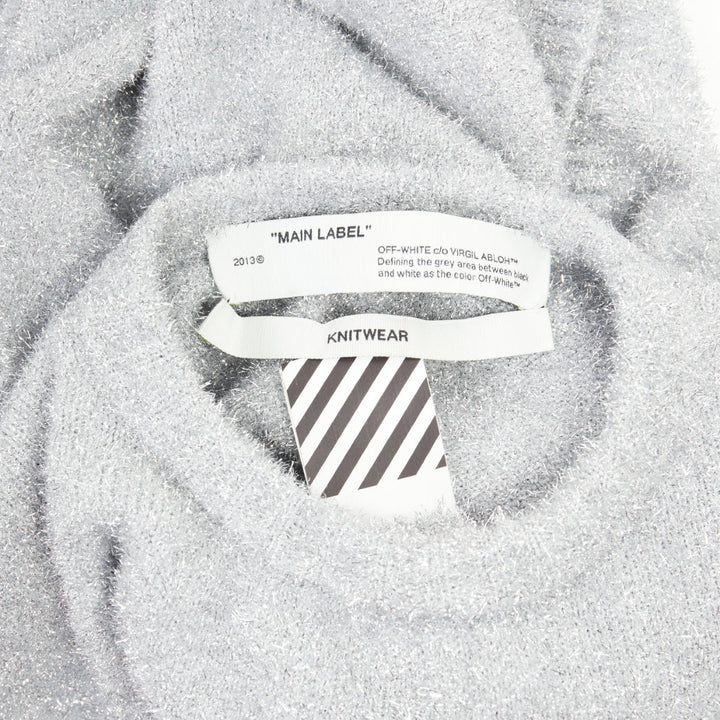 OFF WHITE Virgil Abloh 2019 silver lurex OFF graffiti graphic sweater IT38 XS