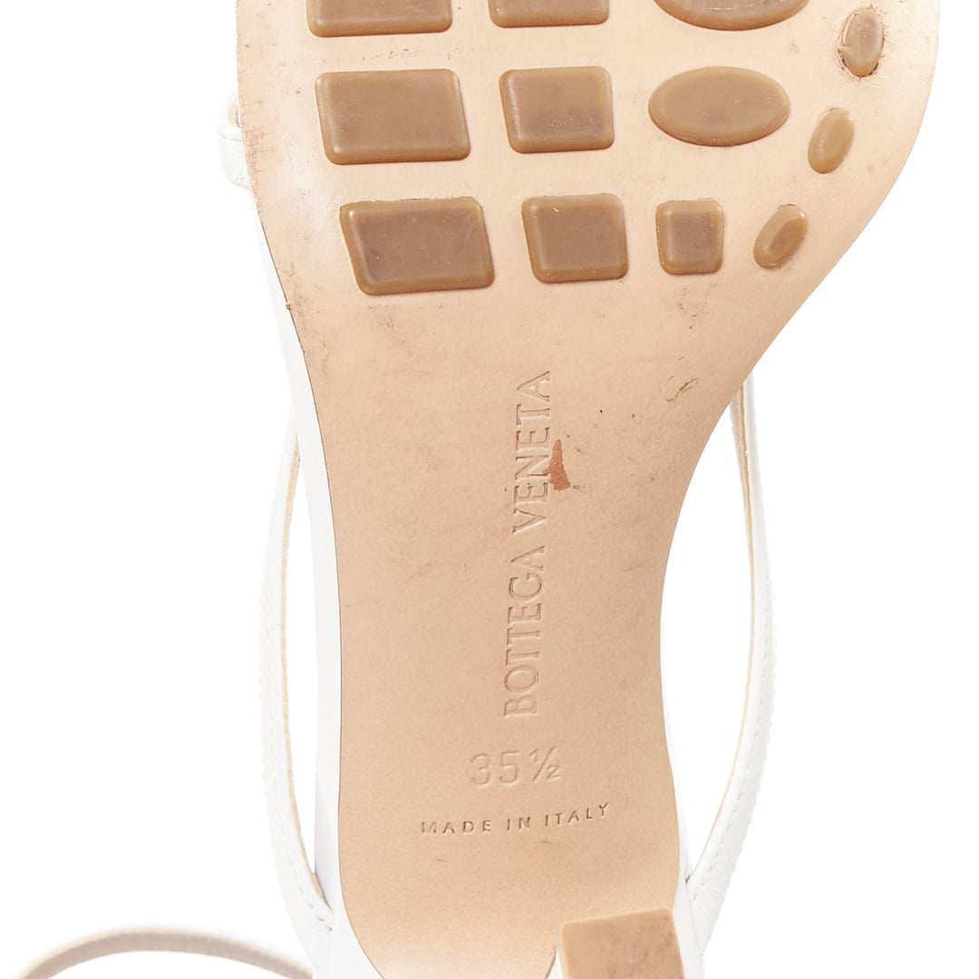 BOTTEGA VENETA Stretch white leather thong ankle strap square toe sandals EU35.5