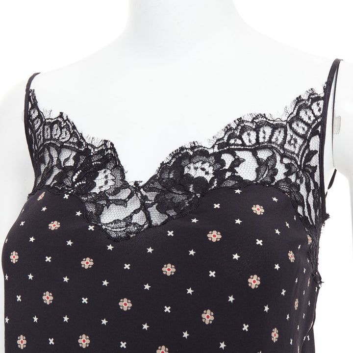 GIVENCHY black 100% silk floral cotton blend lace trim camisole FR34 XS