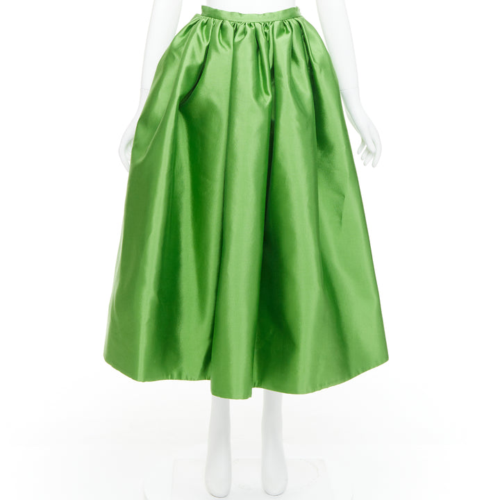 PRADA 2022 Kelly Green duchesse silk wool evening full midi skirt IT40 M