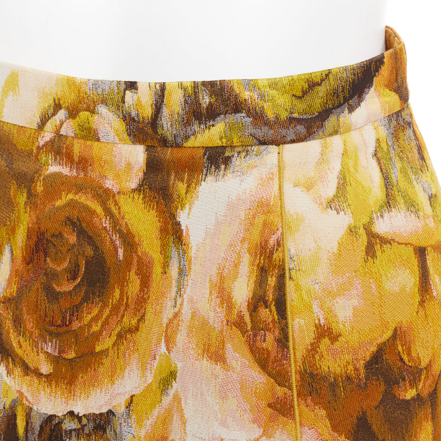 GIAMBATTISTA VALLI gold yellow floral jacquard high waist skirt IT40 XS