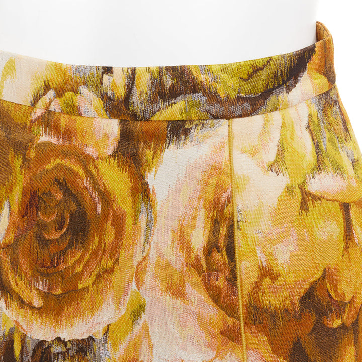 GIAMBATTISTA VALLI gold yellow floral jacquard high waist skirt IT40 XS