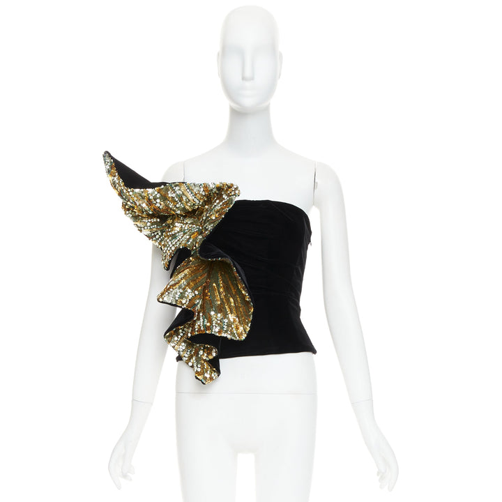 rare ALEXANDRE VAUTHIER COUTURE AW2017 Runway Lesage gold crystals ruffle top S