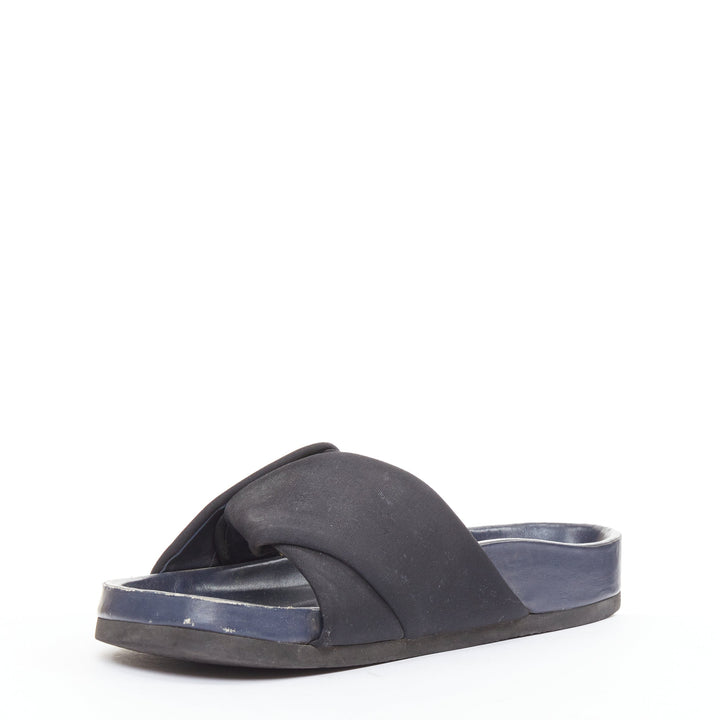 OLD CELINE 2014 Phoebe Philo Twist Boxy black grosgrain navy leather slides EU41