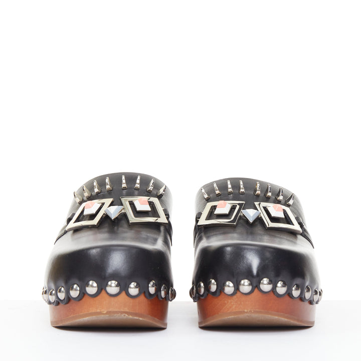 FENDI Hypnoteyes Monster Bag Bug black stud embellished wooden clog mules EU40