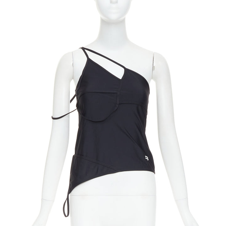 BALENCIAGA Demna 2022 black spandex white logo deconstructed top FR36 S