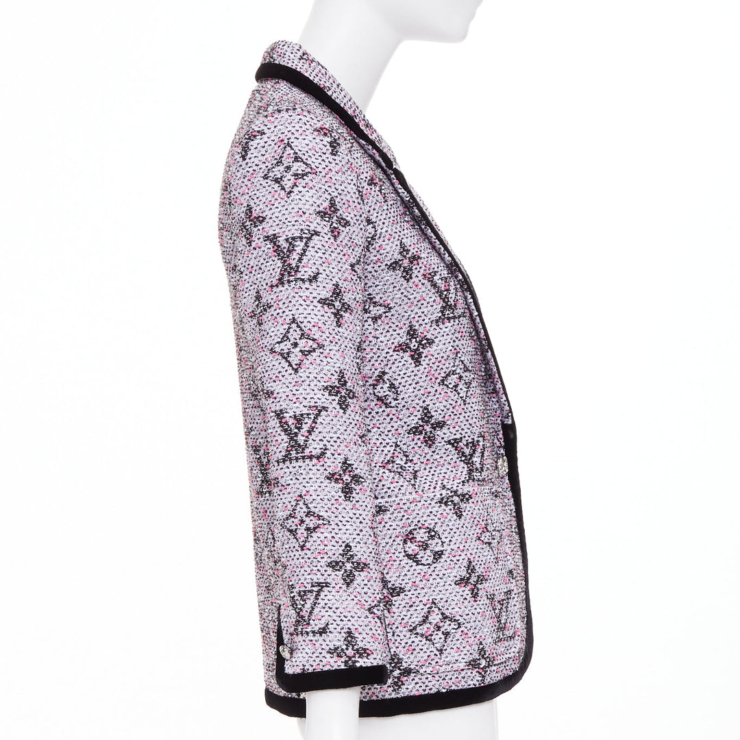 LOUIS VUITTON 2024 Monogram Preppy cream pink black velvet fitted blazer FR34 XS