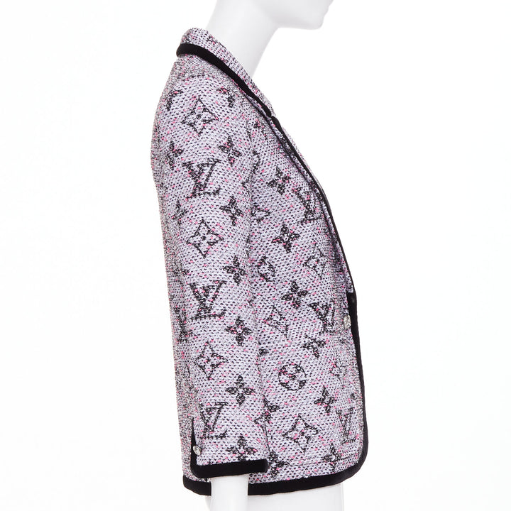 LOUIS VUITTON 2024 Monogram Preppy cream pink black velvet fitted blazer FR34 XS