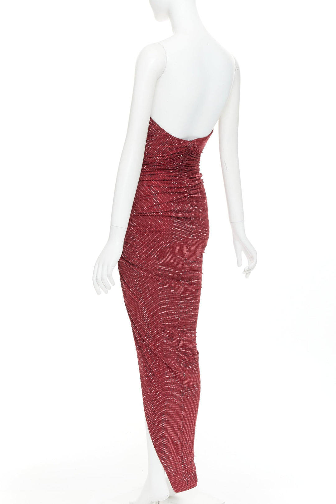 ALEXANDRE VAUTHIER Daring Red crystal strass sweetheart ruched slit gown dress
