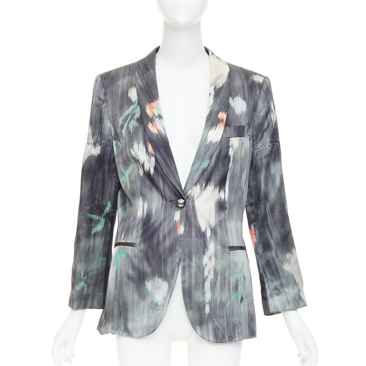 GIORGIO ARMANI 2008 grey multicolor silk watercolor abstract blazer IT46 XL