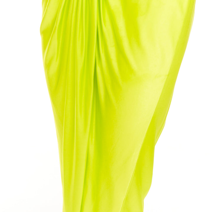 ALEXANDRE VAUTHIER neon yellow viscose Power shoulder plunge drape dress