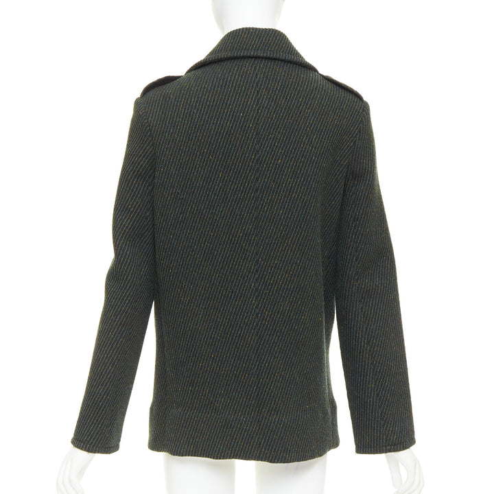 CHRISTIAN DIOR green virgin wool ribbed knit double breasted pea coat FR36 S