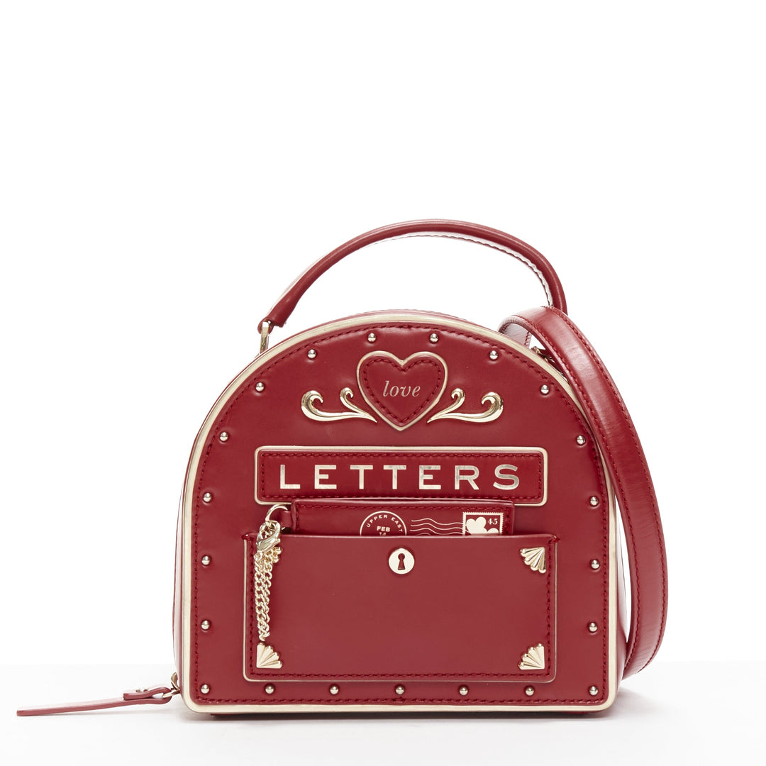 KATE SPADE Yours Truly red gold piping love letter mailbox crossbody vanity bag