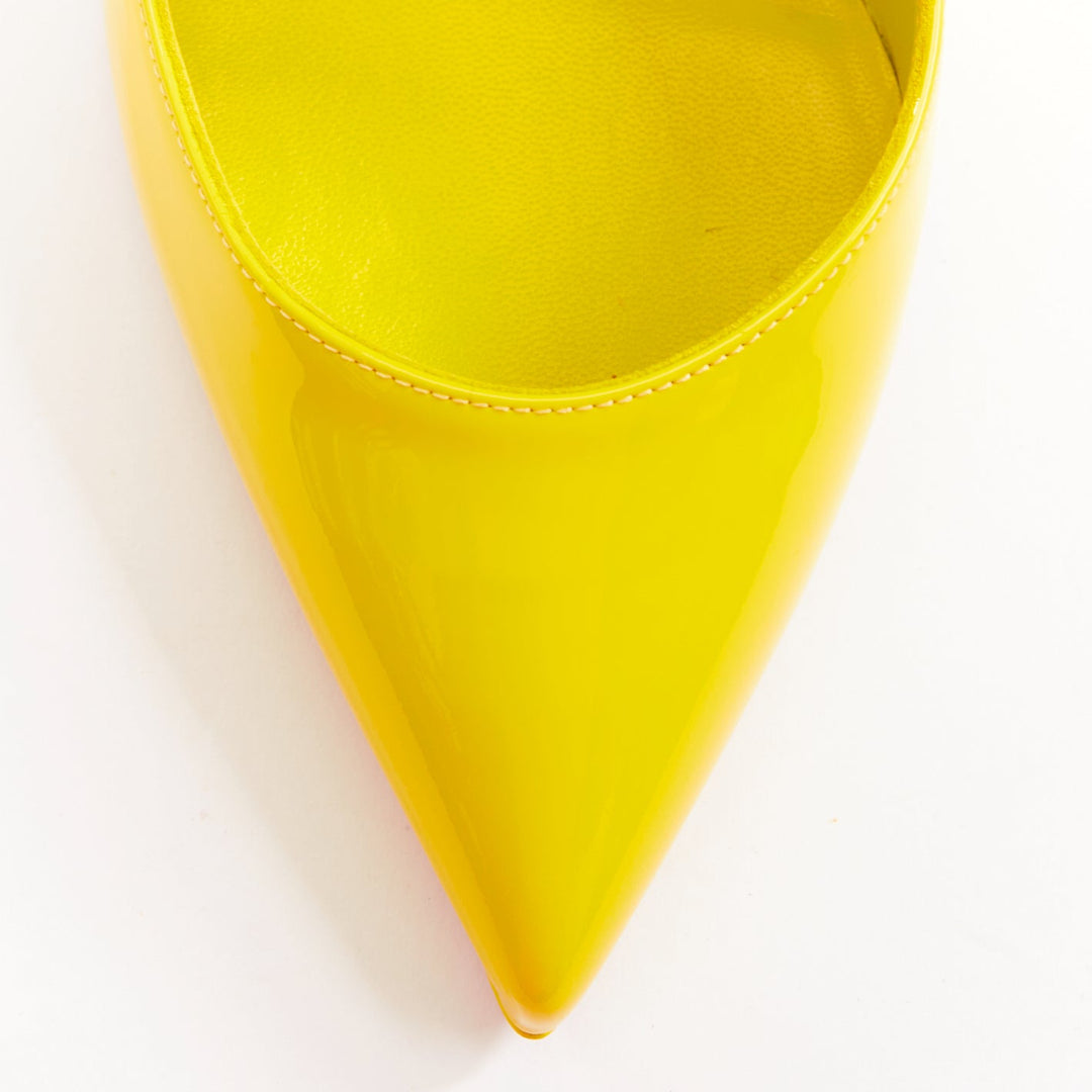 CHRISTIAN LOUBOUTIN Hot Chick 100 Patent citrus lemon scallop point pump EU37.5