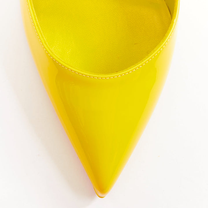CHRISTIAN LOUBOUTIN Hot Chick 100 Patent citrus lemon scallop point pump EU37.5