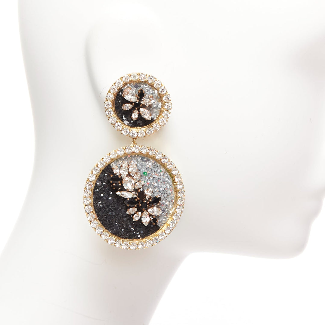 SHOUROUK black silver ombre crystal sand gold metal clip on earrings Pair