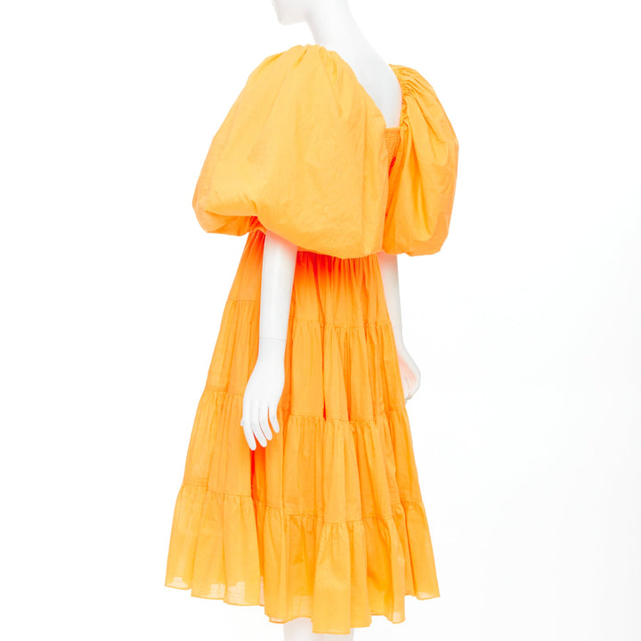 AJE Cherished marigold orange puff sleeve ruched midi dress UK14 XL