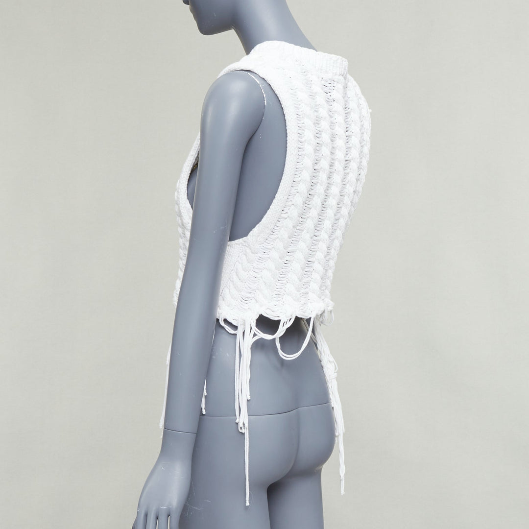rare ANN DEMEULEMEESTER white heavy knit distressed loops hem vest L