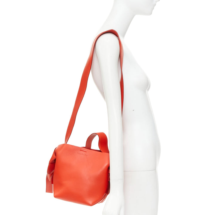 ACNE STUDIOS Musubi Mini red smooth leather ribbon side top handle bag