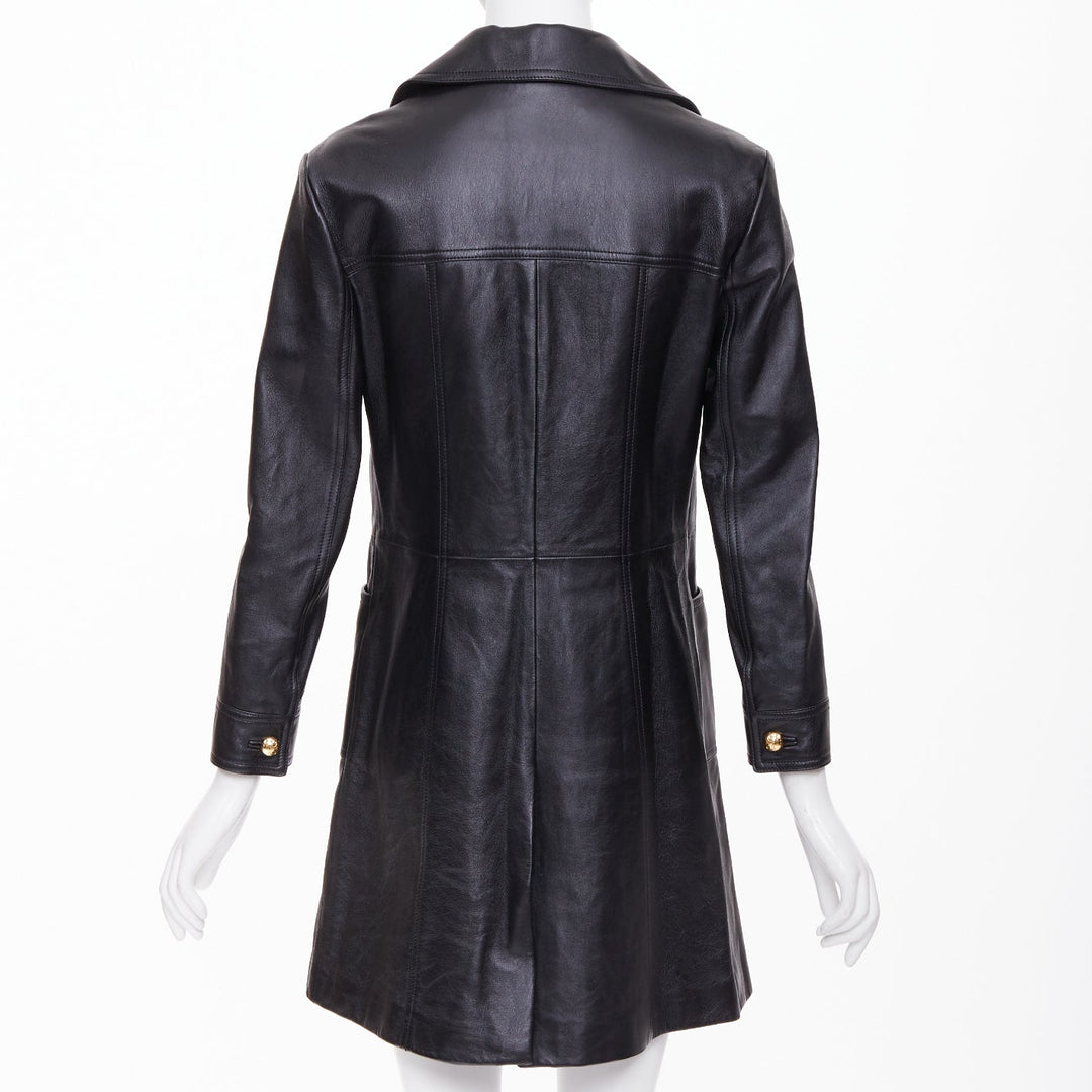 CELINE 2021 black lambskin gold Triomphe dome button utility dress FR38 M
