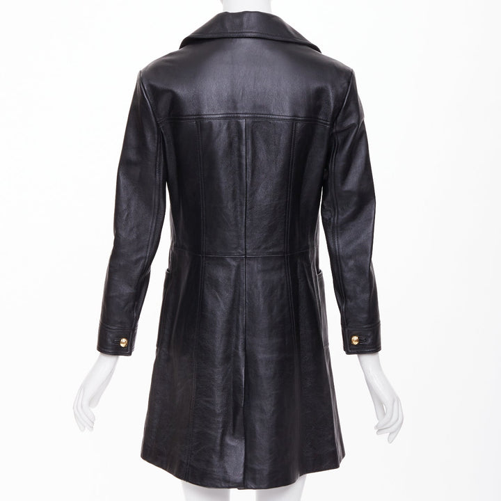 CELINE 2021 black lambskin gold Triomphe dome button utility dress FR38 M