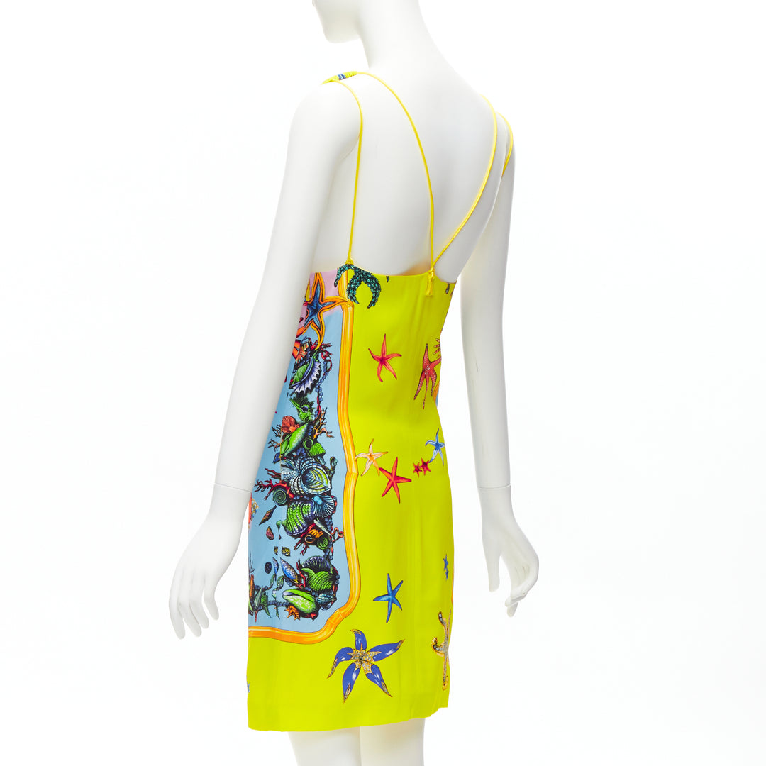 VERSACE 2020 Tresor De La Mer signature starfish print yellow dress IT38 XS