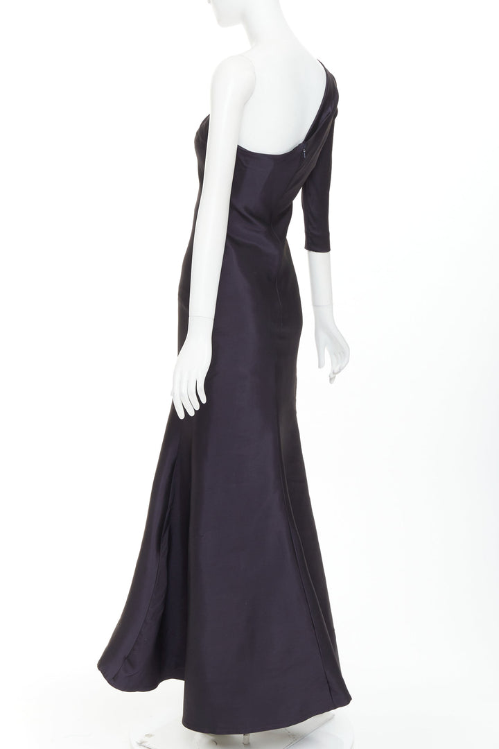 OSCAR DE LA RENTA P13 navy silk tafetta corset one shoulder mermaid gown US0 XS