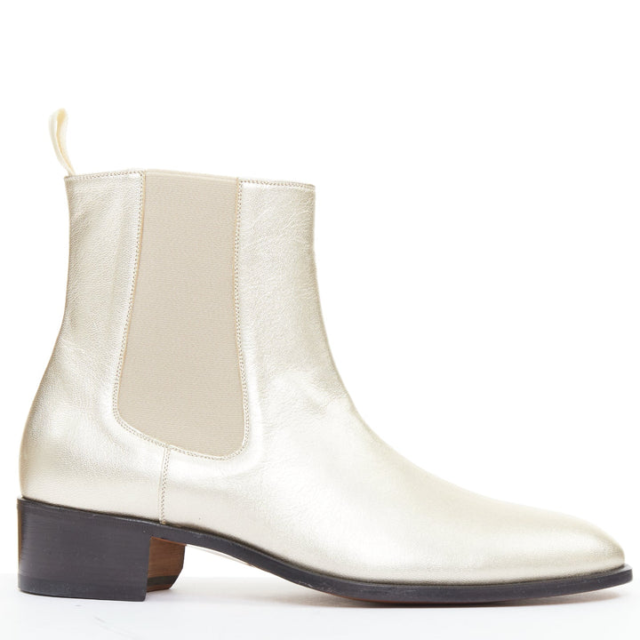 TOM FORD metallic light gold leather cuban heels Chelsea ankle boots UK9 EU43