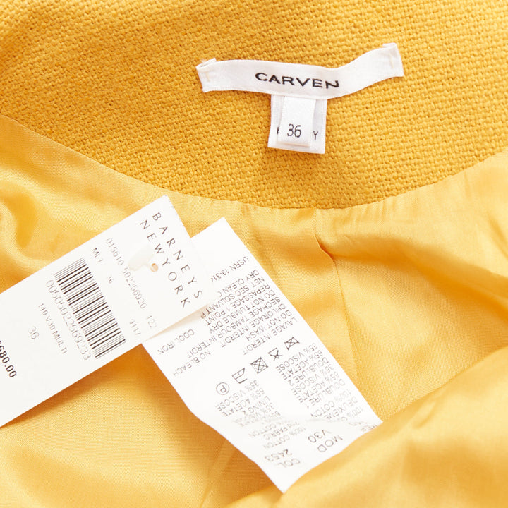 CARVEN 2013 yellow wool blue long sleeve pocketed double breasted jacket FR36 S