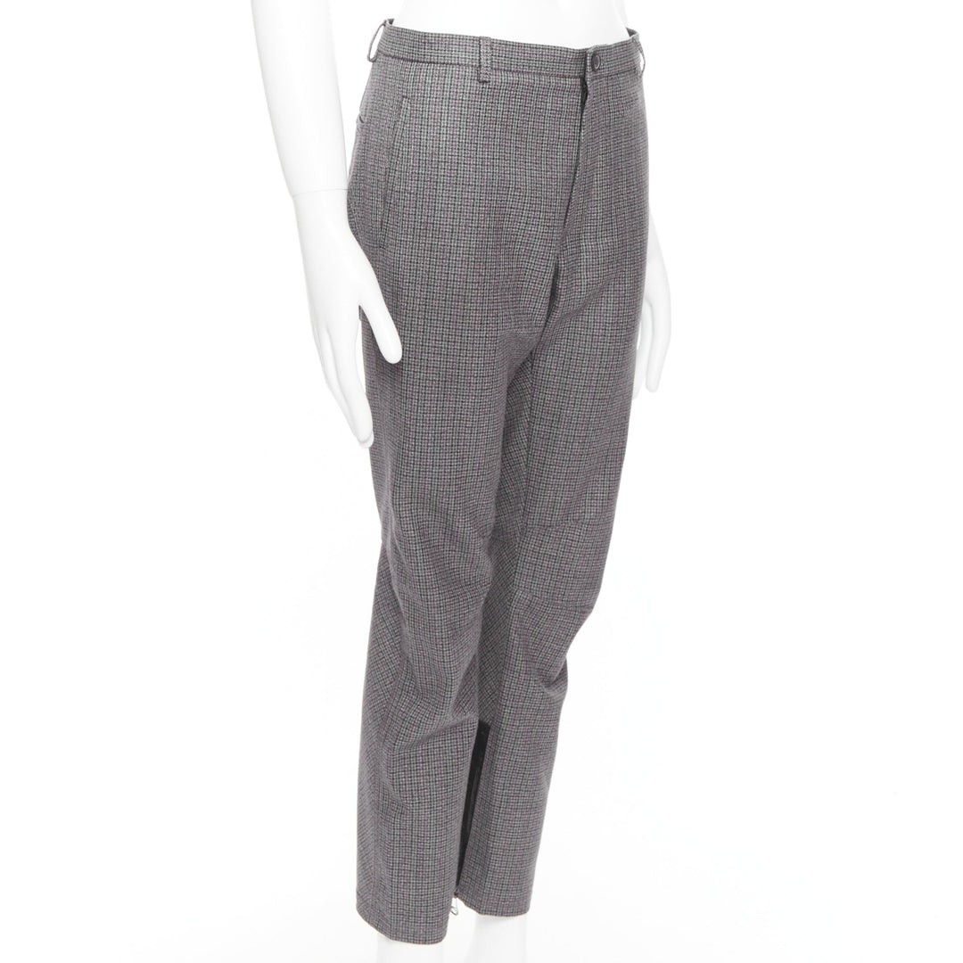 LANVIN grey 100% wool houndstooth knee darts tapered pants FR46 S