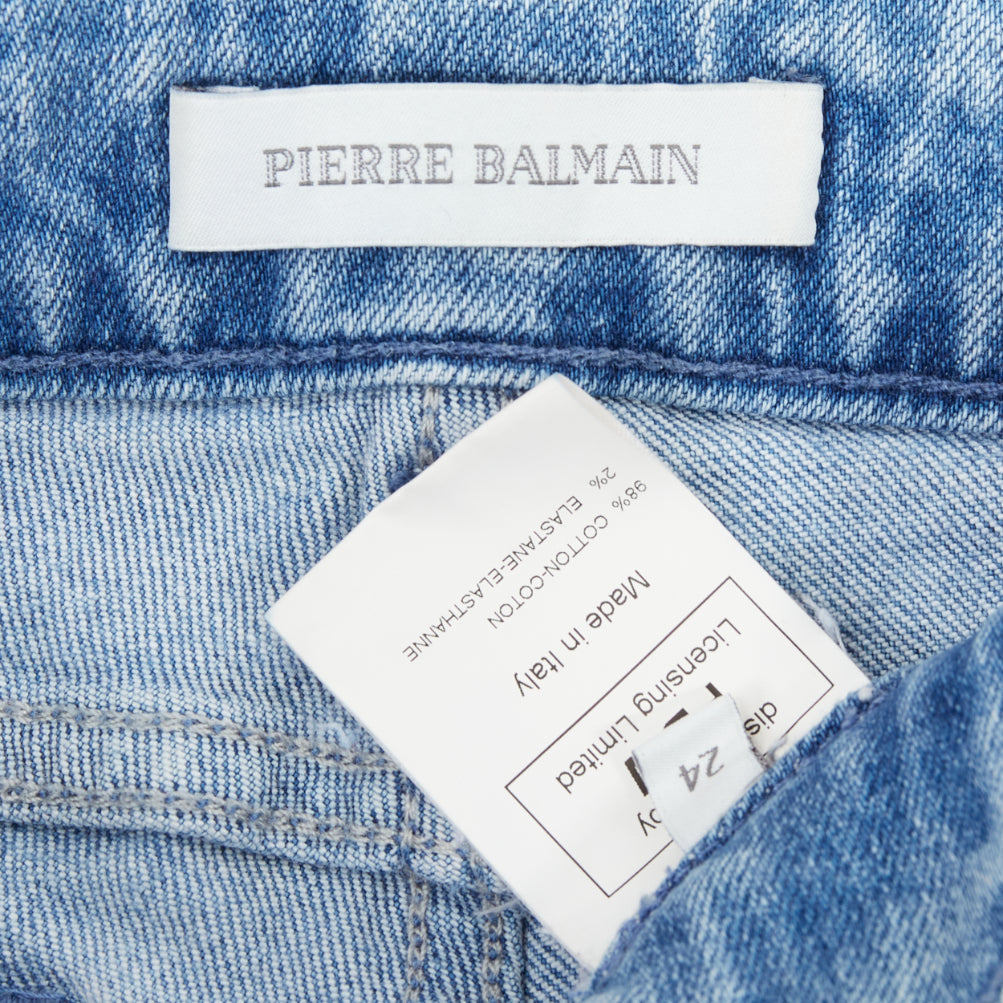 PIERRE BALMAIN blue distressed washed B logo charm hot shorts 24"