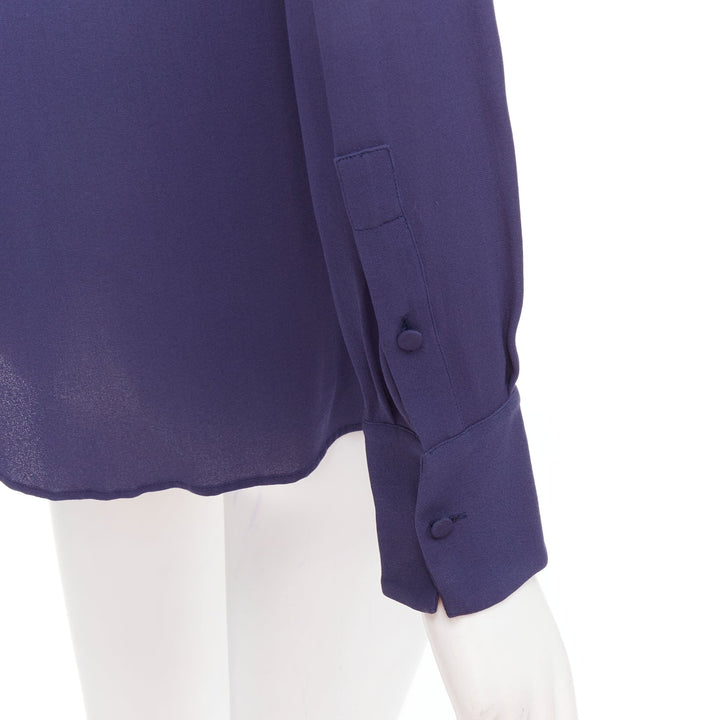 VALENTINO 100% silk navy cream trim tie neck blouse shirt US4 S