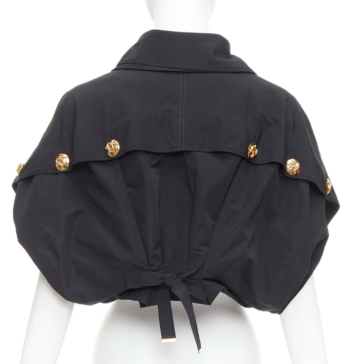 LOUIS VUITTON black georgette gold italic LV buttons cropped jacket FR34 XS