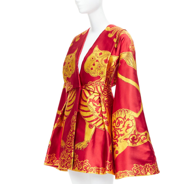 ALEXANDER MCQUEEN 2010 Angels Demons Runway red jacquard kimono dress IT38 XS