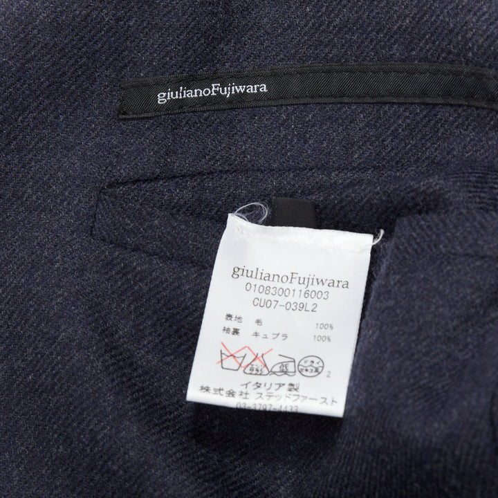 Male mannequin wearing Giuliano Fujiwara Navy Wool Men Coat in Size EU46 | Available at JHROP