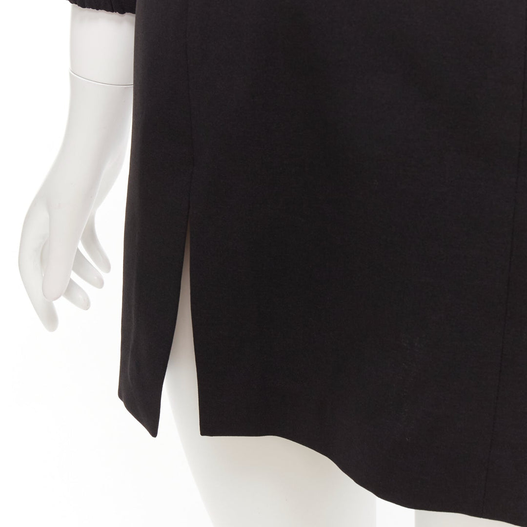 SHUSHU TONG black crystal large collar puff sleeves fitted mini dress UK6 XS