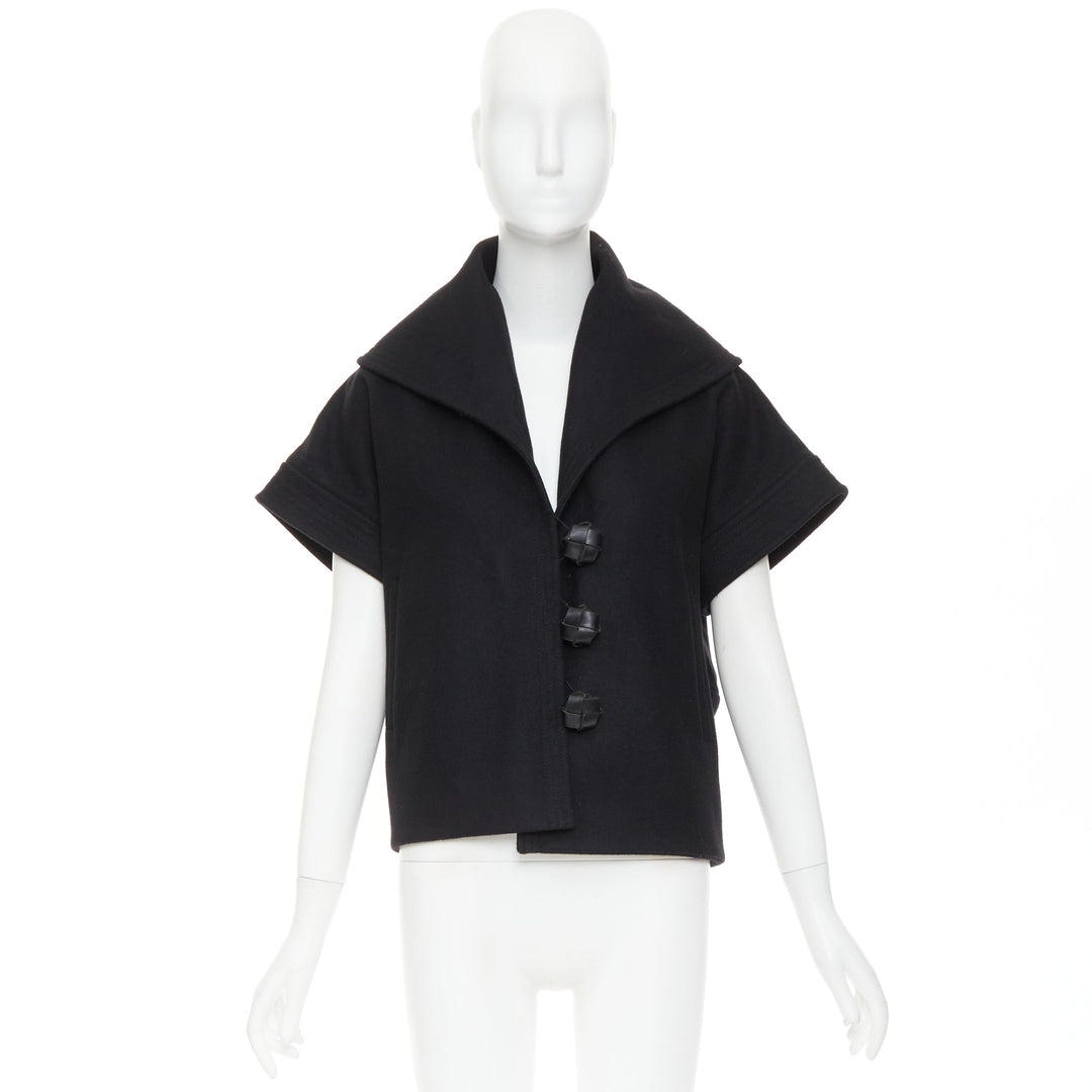 STELLA MCCARTNEY 2005 black wool cashmere wide collar woven buttons coat IT40 S