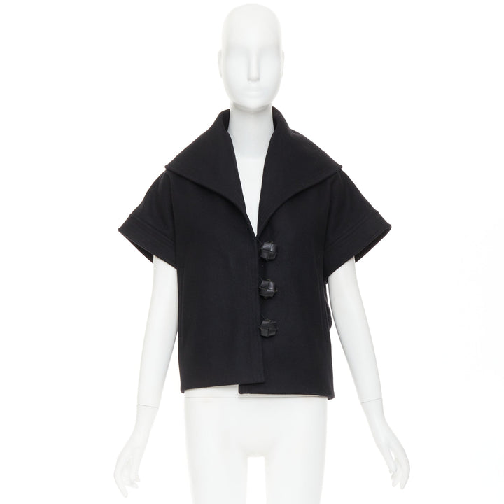 STELLA MCCARTNEY 2005 black wool cashmere wide collar woven buttons coat IT40 S